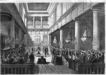 First communion of Imperial Prince Napoleon Eugene Louis Jean Joseph Bonaparte in the chapel of the Tuileries in Paris