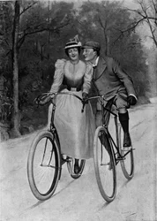 Flirt End of Century: Couple on a Bike - Engraving