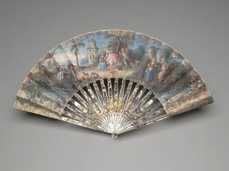Folding fan with a pastoral scene