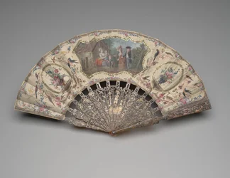 Folding fan with a scene of a visit to the wetnurse, c.1780