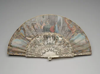 Folding fan with a scene of card players in a fashionable interior