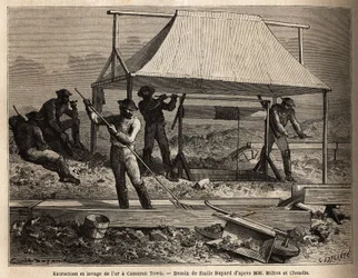 Gold mining and washing in a claim in Cameron Town, British Columbia, Canada