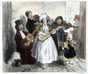 Group of street musicians, late 19th century
