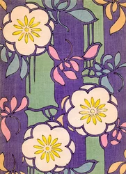 Illustration of Flower Blossoms on a Lavender and Green Background