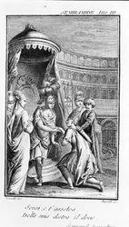 Illustration of Semiramis, opera by Antonio Salieri (1750 - 1825). Booklet by Pierre Metastase (or Pietro Metastasio). Act III, last scene.