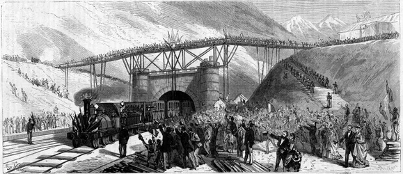 Inauguration of the Tunnel of Mont Cenis in 1871. Arrival of the Train Invites to Bardonneche