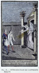 Introduction of the Apprentice Mason - from an engraving from the “Precious Collection of Adonhiramite Masonry” by a knight of all Masonic orders