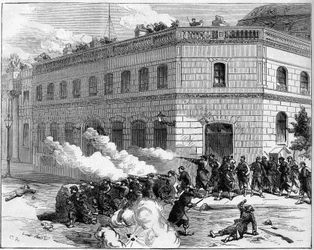 The Paris Commune in 1871. Defense of the Elysee Palace by the Federates