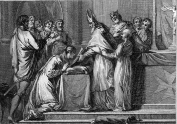 Marriage of Sigebert I, King of Austrasia and Brunehaut, 566 (18th century engraving)