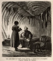 One Night in the Belly of a Whale. Engraving to Illustrate the Voyage to the Free Sea of the Arctic Pole