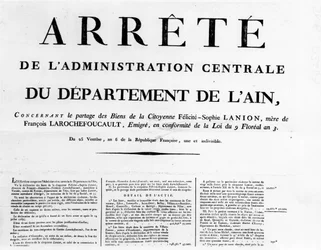 Order of the Central Administration of the Department of Ain - Rochefoucauld Family Archives