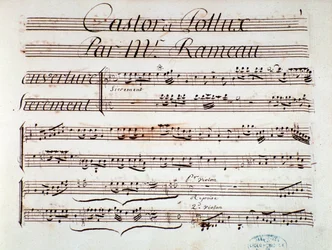 Page of musical score of Castor et Pollux, lyric tragedy by Rameau (1737)