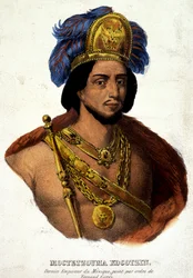 Portrait in bust of Moctezuma (or Montezuma), last emperor of Mexico - illustration 19th century A.D. document 16th century