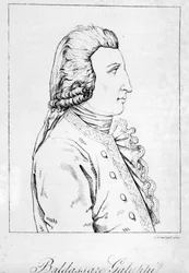 Portrait of Baldassare Galuppi, Italian composer. Venetian engraving of the late 18th century