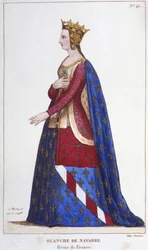 Portrait of Blanche of Navarre, Queen of France Bride to John I the Roux in 1236. Engraving of 1830