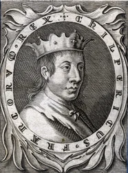 Portrait of Chilperic II (c. 670 - 721), King of Neustria. 18th century engraving.