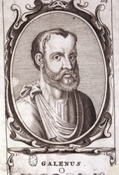 Portrait of Claudius Galenus (Klaudios Galenos or Claudio Galeno or Galen, c. 131 - c. 201), Greek doctor. 18th century engraving.