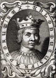 Portrait of Clovis III (? - 695), King of Austrasia (18th century engraving)