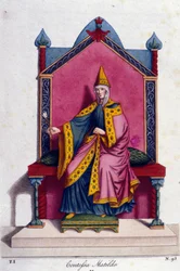 Portrait of Countess Mathilde of Canossa (or Countess Mathilde of Tuscany) (1046 - 1115). Engraving of the 19th century.