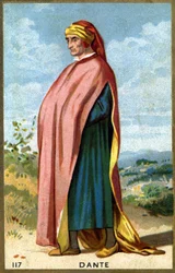 Portrait of Dante Alighieri, dit Dante (1265 - 1321), Italian poet. Chromolithography of the 19th century