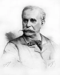Portrait of Ernest Reyer, French composer (1823 to 1909). Drawing by M.G. Vuillier