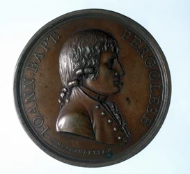 Portrait of Giovanni Battista Pergolesi (1710 - 1736). Bronze medallion. Museo della scala. Milan