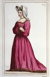 Portrait of Marguerite de Sassenage, Lady of Beaumont. Maitress of Louis XI. Engraving from 1830