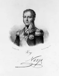Portrait of Michel Ney, Duke of Elchingen, Prince of the Moskova (1769 - 1815), Marshal of France. Engraving of the 19th century.