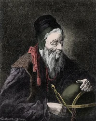 Portrait of Nostradamus, Michel de Notre Dame (1503-1566), French astrologer and doctor (engraving)