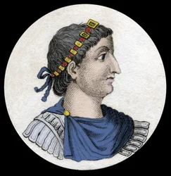 Portrait of Theodosius I (Flavius Theodosius) (347-395), Roman Emperor, engraving of the 19th century