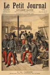 Preparing for maneuvers on the snow: instead of wearing glasses with smoked lenses, the soldiers are covered in black soot. Engraving in “Le Petit Journal”, 17/03/1895. Selva