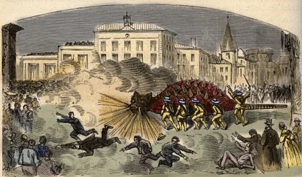 Procession of the dragoness la Tarasque in Tarascon south of France - Procession de la Tarasque a Tarascon - engraving in PATILE - DESCRIPTION PECTUREQUIRESSE DE LA FRANCE EN 6 VOLUES BY LUCIEN HUARD - end 19th century