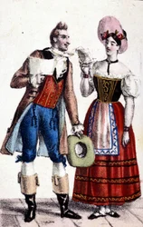 Representation of Dulcamare and Alina in the opera 