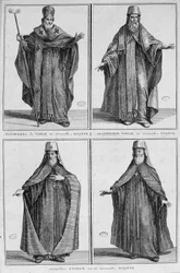 Representation of a Moscow Bishop in Ordinary Dress and Ceremonial Dress. Engraving