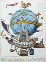 Representation of a journey in a balloon, satirical engraving of the 18th century