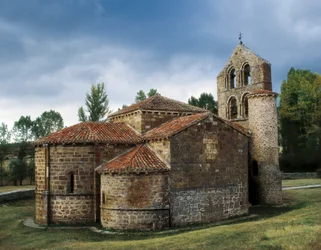 Romanesque art: view of the Church of San Salvador de Cantamuda, Spain