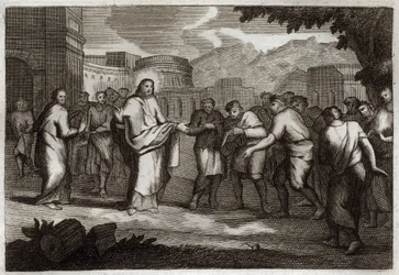 Royaumont Bible, New Testament: The Ten Lepers. Jesus Christ heals ten lepers. Illustration from 1811.