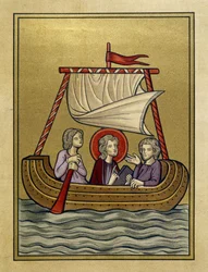Saint Paul, Saint Sylvain (or Silas) and Saint Timothy on a boat - from miniature