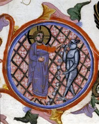 Scene of exorcism. 14th-century miniature. Biblioteca Nazionale Braidense, Milan.