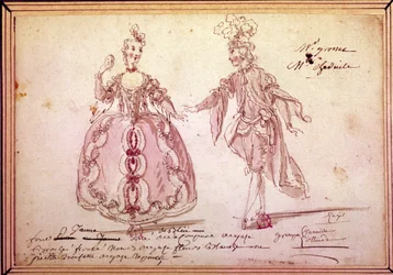 Scenography: drawing of costumes for the pastoral 
