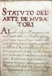 Table of the guilds, statutes of the masons of the city of Orvieto, Italy