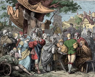 Tetzel Selling Indulgences - Johann Tetzel, German Dominican priest, sells indulgences for the construction of St. Peter