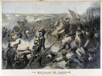 The Battle of Fleurus (Belgium 1794) according to the painting of Mauzaisse (Musee de Versailles). Illustration of the Petit Journal from 1892.
