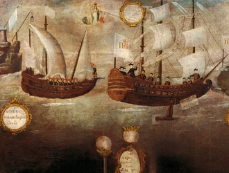 The Jesuits arriving by ship off the coast of New Granada