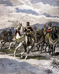 The King of Ethiopia Menelik II. Illustration of the Italian press