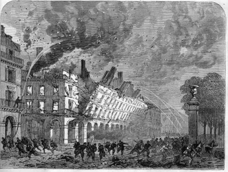 The Paris Commune in 1871. Fire of the Ministry of Finance caused by the federes (communards) during the bloody week (May 22-28)