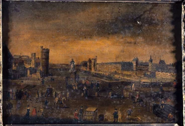 The Pont-Neuf, Seen from the Entrance to the Place Dauphine, the Hôtel de Nevers, the Tour de Nesle, the Grande Galerie, with the Porte Neuve, and the Louvre, circa 1640, Present-Day 1st and 6th Arrondissements, between 1635 and 1645