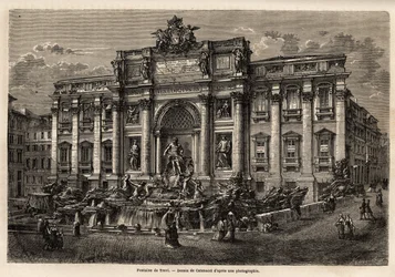 The Trevi Fountain in Rome, completed in 1762, is an example of the perpetuation of the Baroque style in the 18th century in Italy, based on Palazzo Poli, this monumental work in the form of a triumphal arch crushes the tiny square on which it is located.