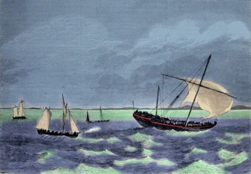 The capture of a slave-trading dhow, an Arab boat, off the Malagasy coast.