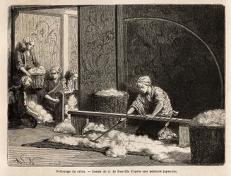The Cleaning of Cotton in a Workshop in Yedo (Tokyo). Engraving to Illustrate Japan
